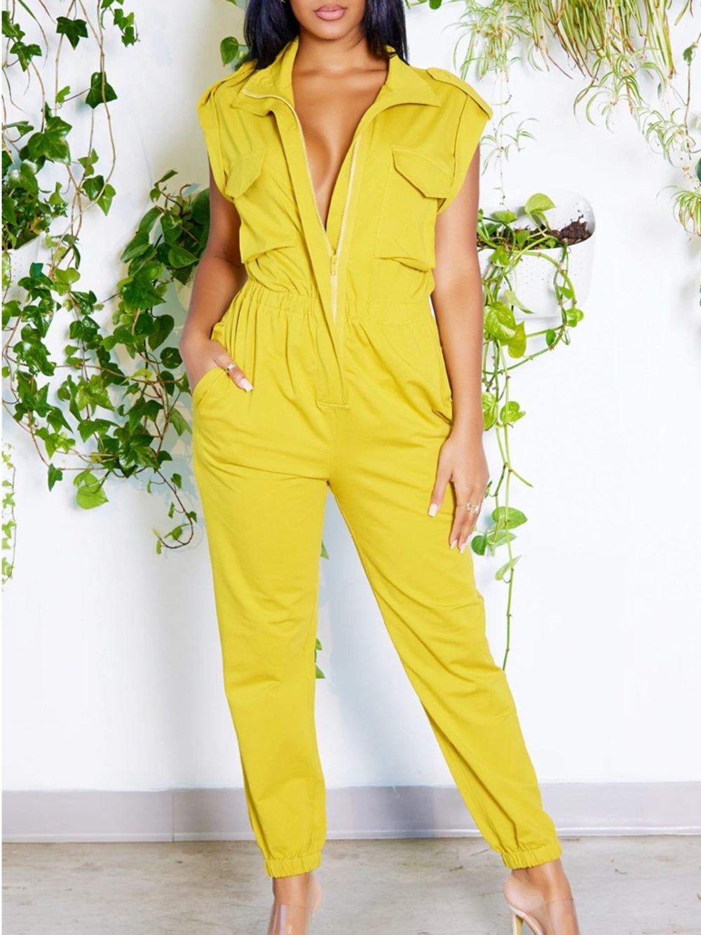 Utility Sleeveless Jumpsuit in Mustard - Picture 14 of 14